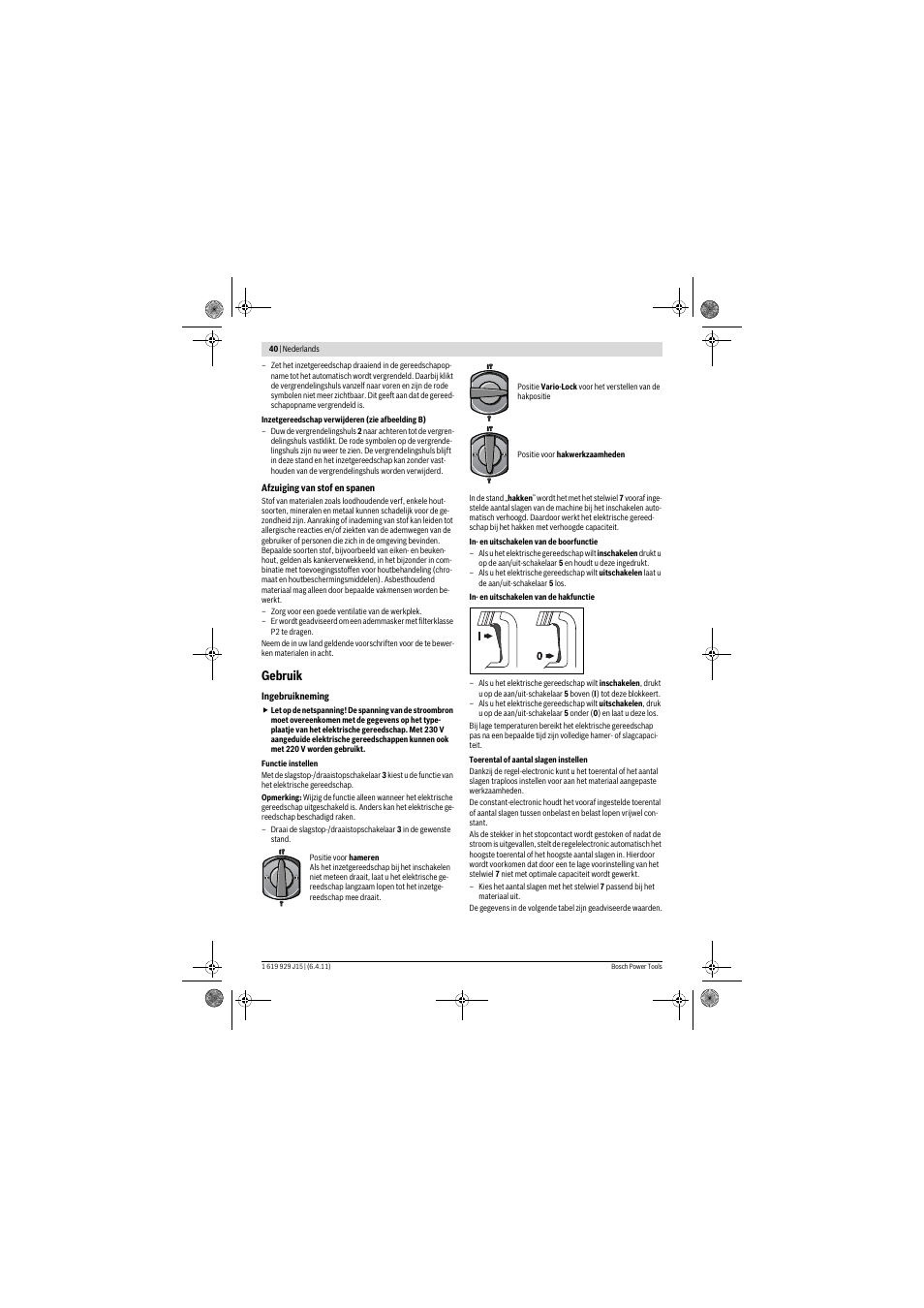 Gebruik | Bosch GBH 5-40 DCE Professional User Manual | Page 40 / 148