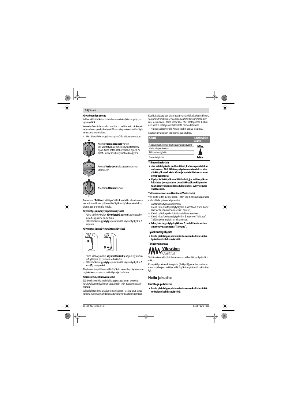 Hoito ja huolto | Bosch GBH 5-40 DCE Professional User Manual | Page 58 / 148