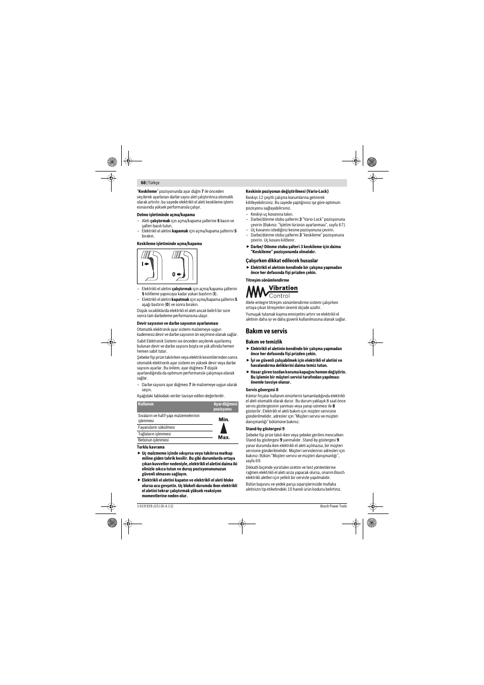 Bak m ve servis | Bosch GBH 5-40 DCE Professional User Manual | Page 68 / 148