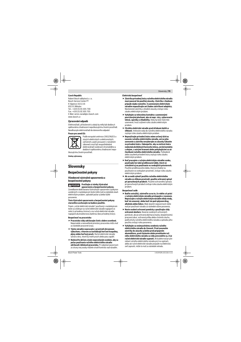 Slovensky, Bezpečnostné pokyny | Bosch GBH 5-40 DCE Professional User Manual | Page 79 / 148