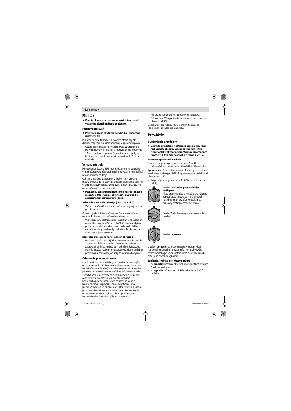 Montáž, Prevádzka | Bosch GBH 5-40 DCE Professional User Manual | Page 82 / 148