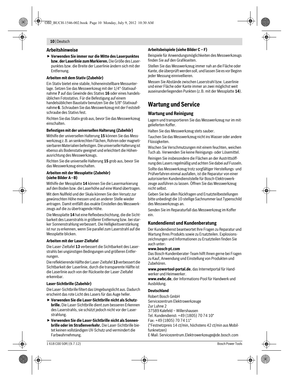 Wartung und service | Bosch GCL 25 Professional User Manual | Page 10 / 190