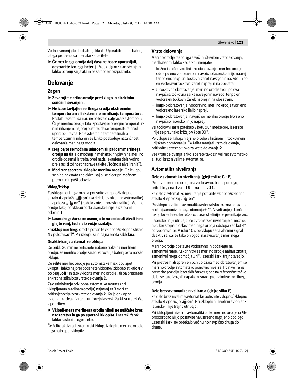 Delovanje | Bosch GCL 25 Professional User Manual | Page 121 / 190