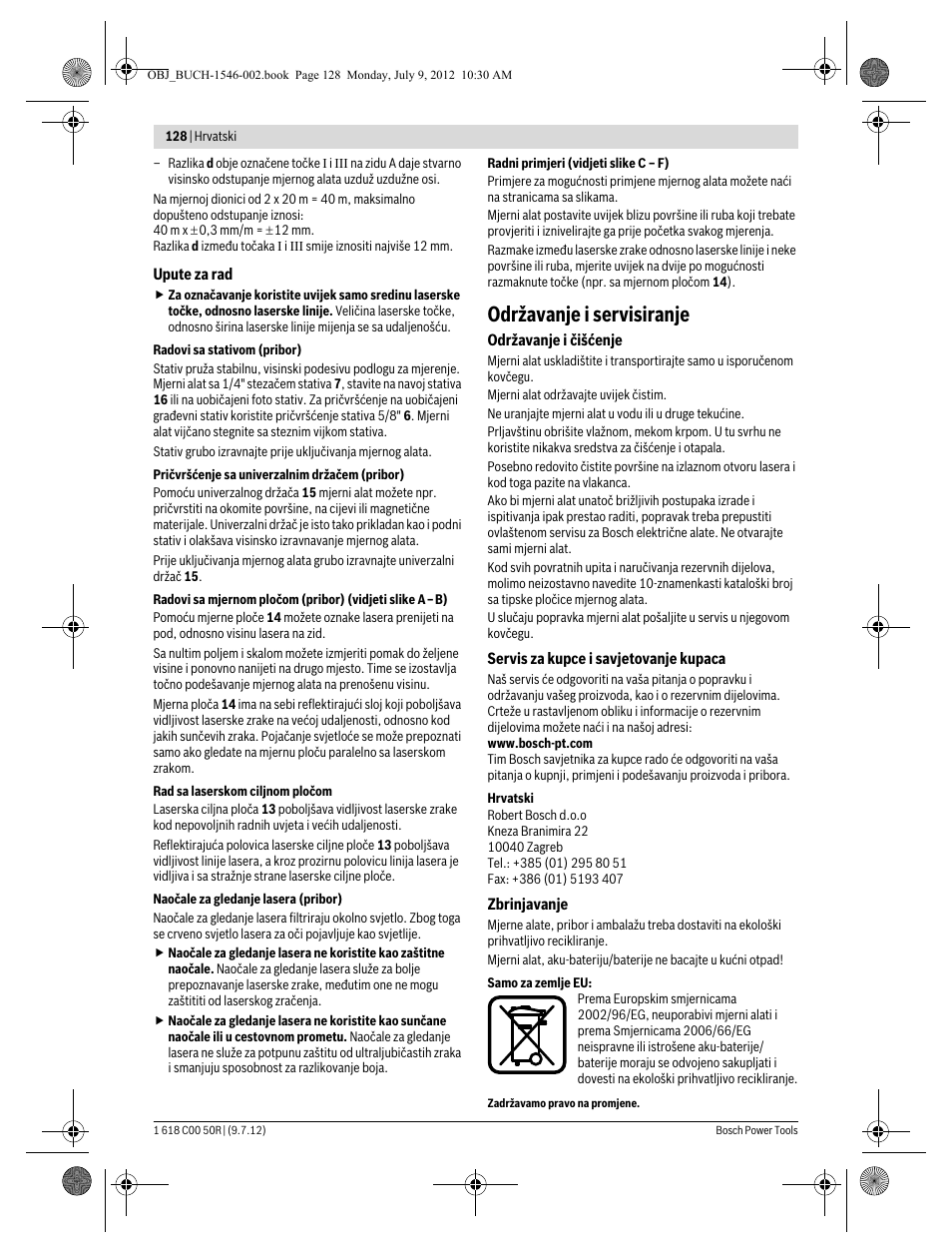 Održavanje i servisiranje | Bosch GCL 25 Professional User Manual | Page 128 / 190