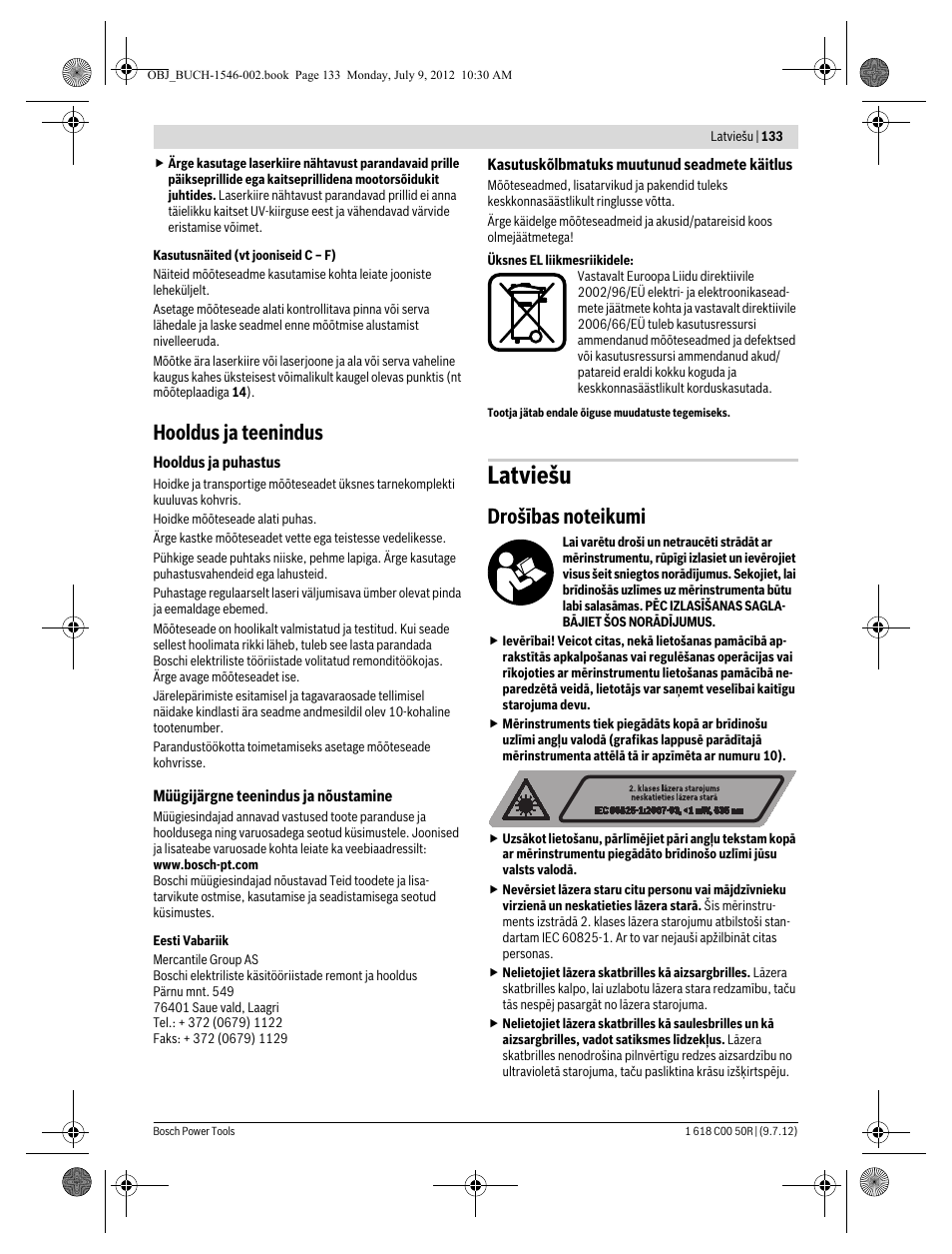 Latviešu, Hooldus ja teenindus | Bosch GCL 25 Professional User Manual | Page 133 / 190