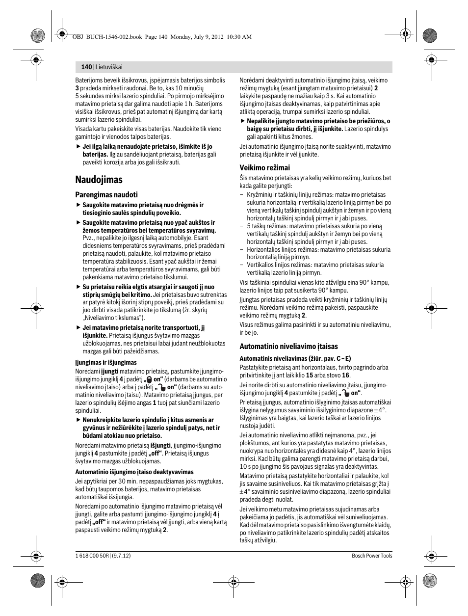 Naudojimas | Bosch GCL 25 Professional User Manual | Page 140 / 190