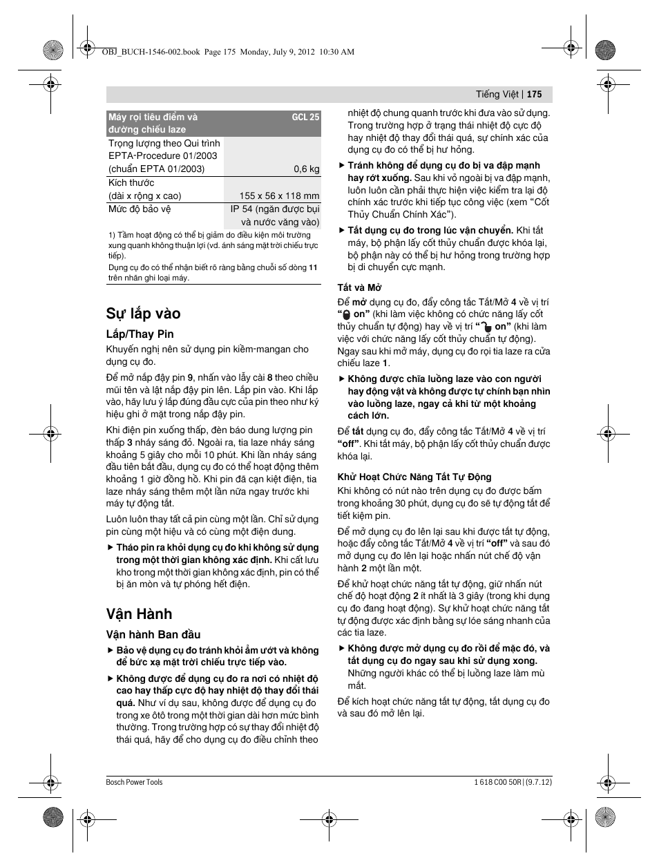 Sú läp vμo, Vÿn hμnh | Bosch GCL 25 Professional User Manual | Page 175 / 190