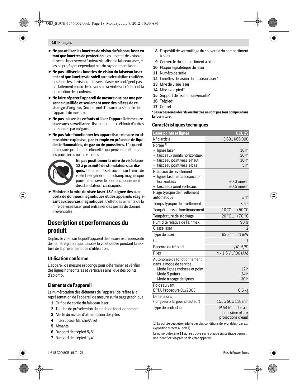 Description et performances du produit | Bosch GCL 25 Professional User Manual | Page 18 / 190