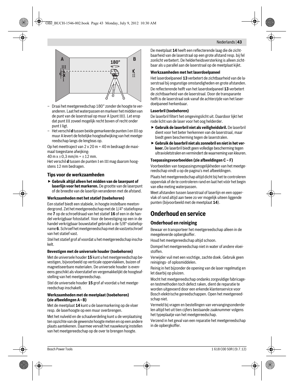 Onderhoud en service | Bosch GCL 25 Professional User Manual | Page 43 / 190