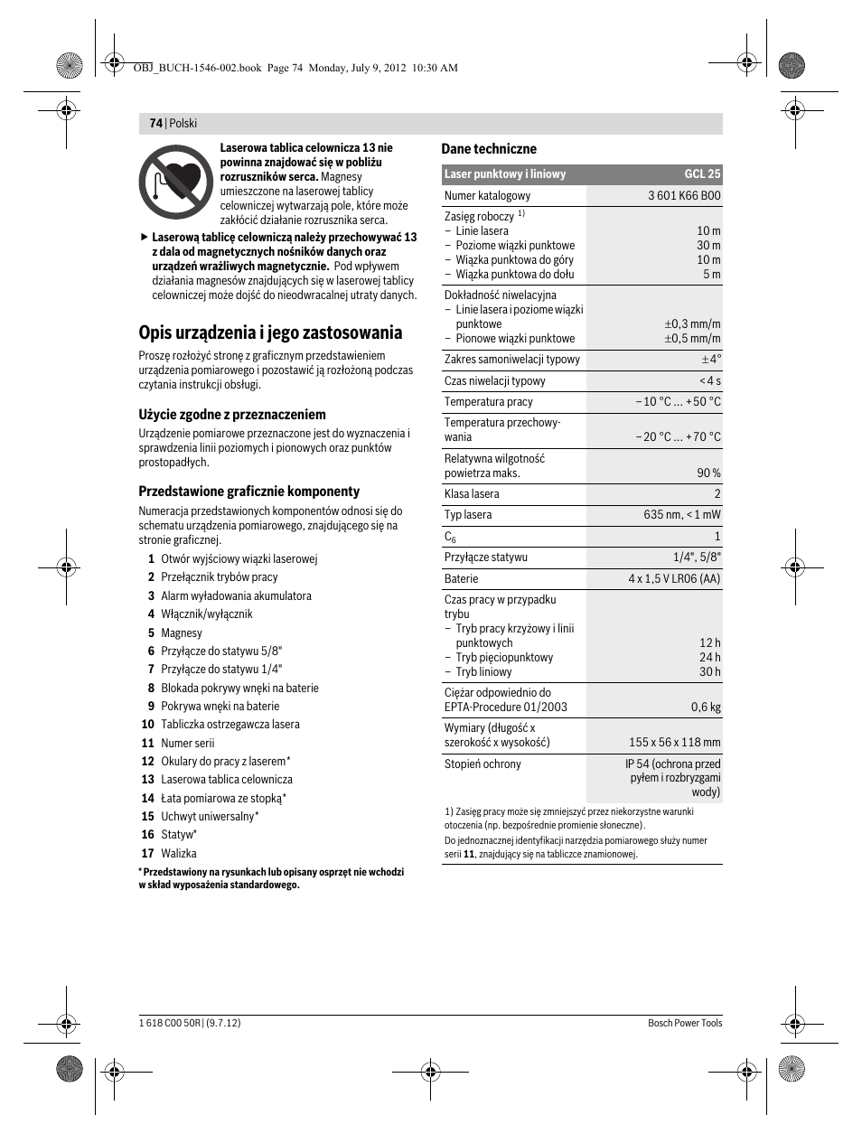 Opis urządzenia i jego zastosowania | Bosch GCL 25 Professional User Manual | Page 74 / 190