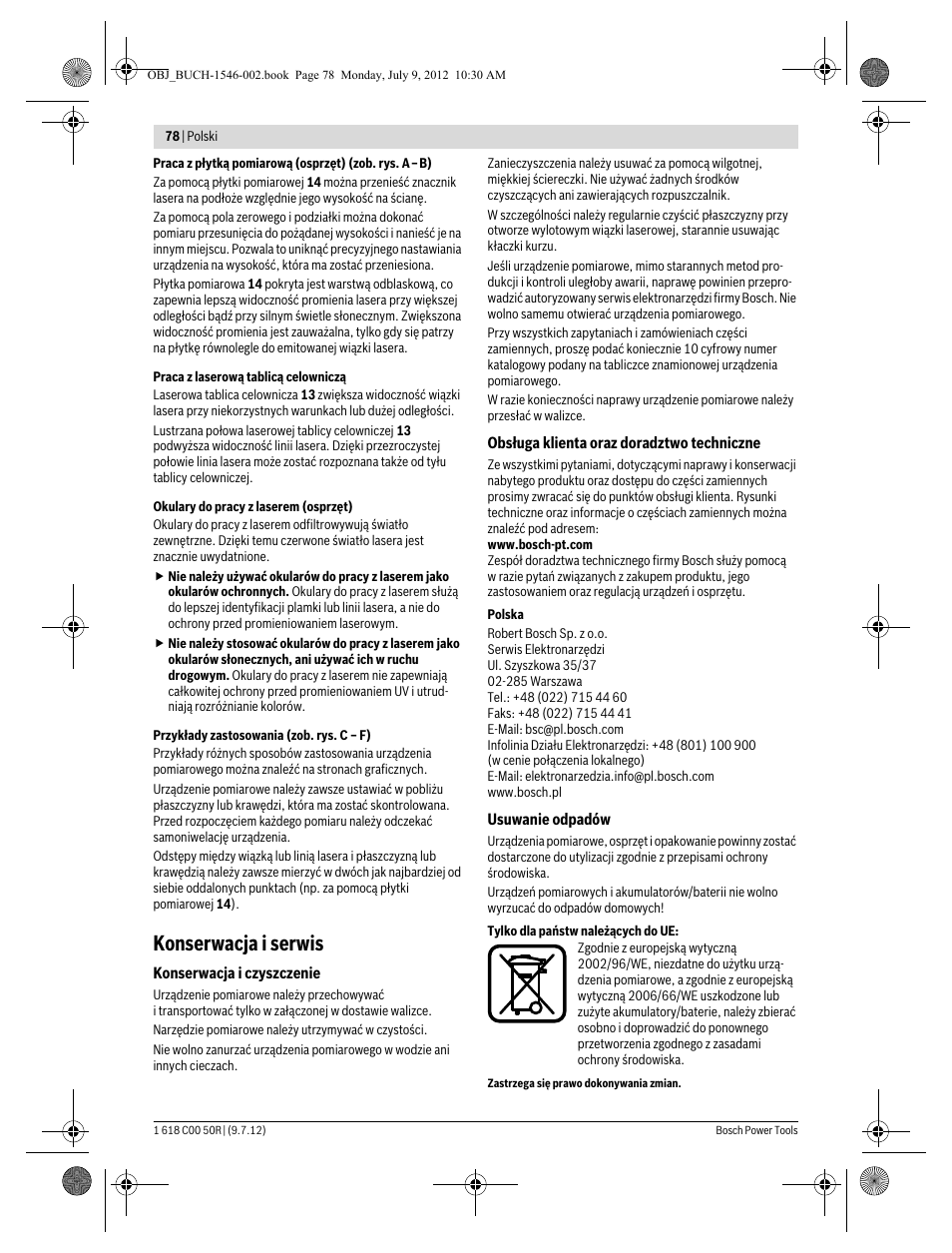 Konserwacja i serwis | Bosch GCL 25 Professional User Manual | Page 78 / 190