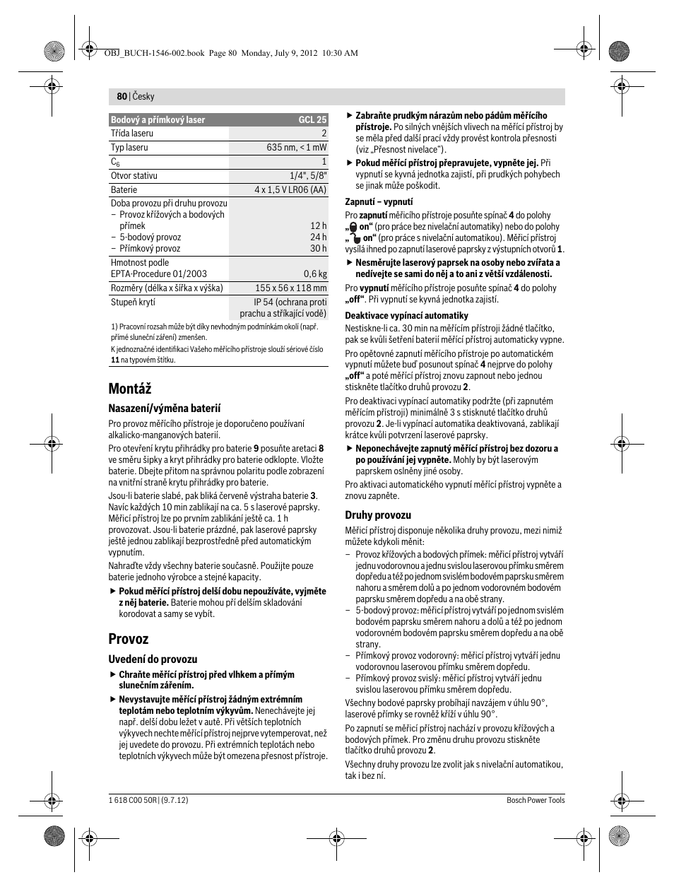 Montáž, Provoz | Bosch GCL 25 Professional User Manual | Page 80 / 190