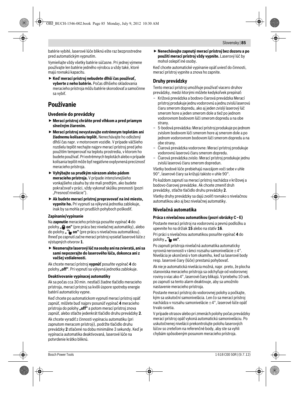 Používanie | Bosch GCL 25 Professional User Manual | Page 85 / 190