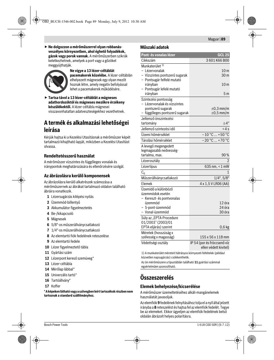 A termék és alkalmazási lehetőségei leírása, Összeszerelés | Bosch GCL 25 Professional User Manual | Page 89 / 190