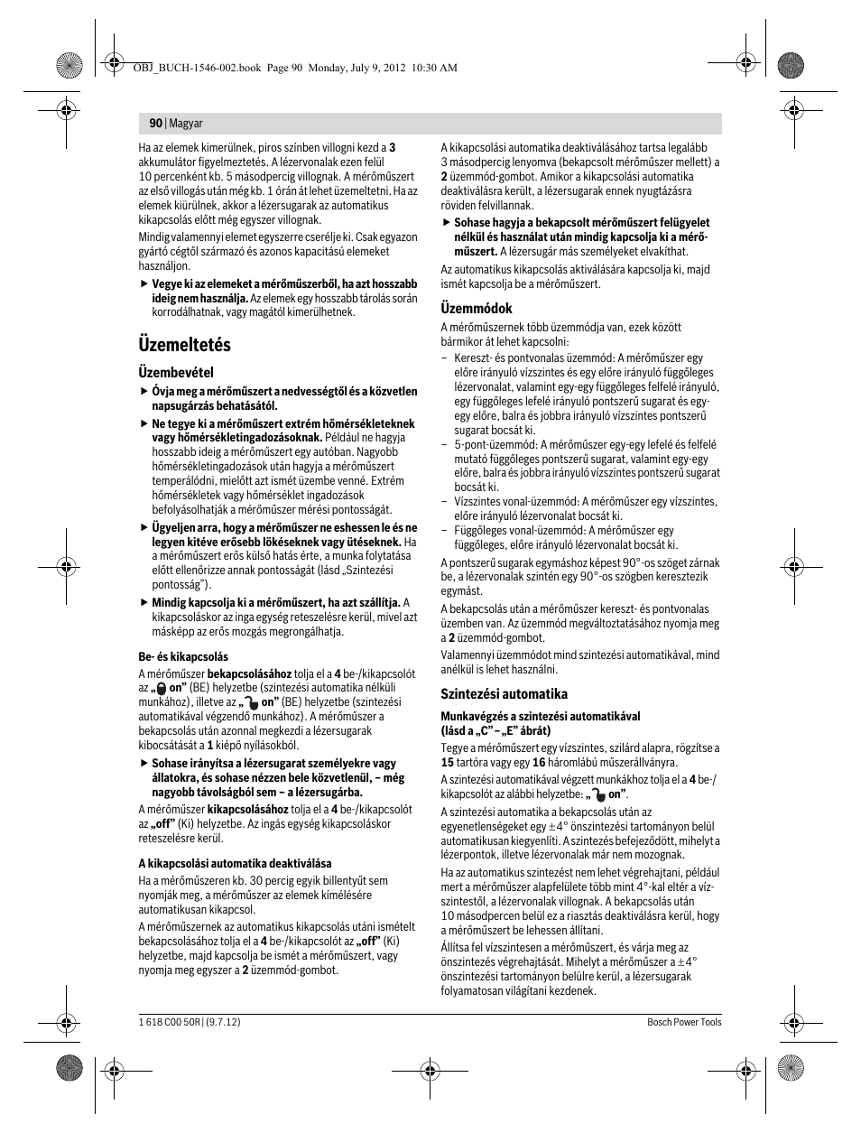 Üzemeltetés | Bosch GCL 25 Professional User Manual | Page 90 / 190