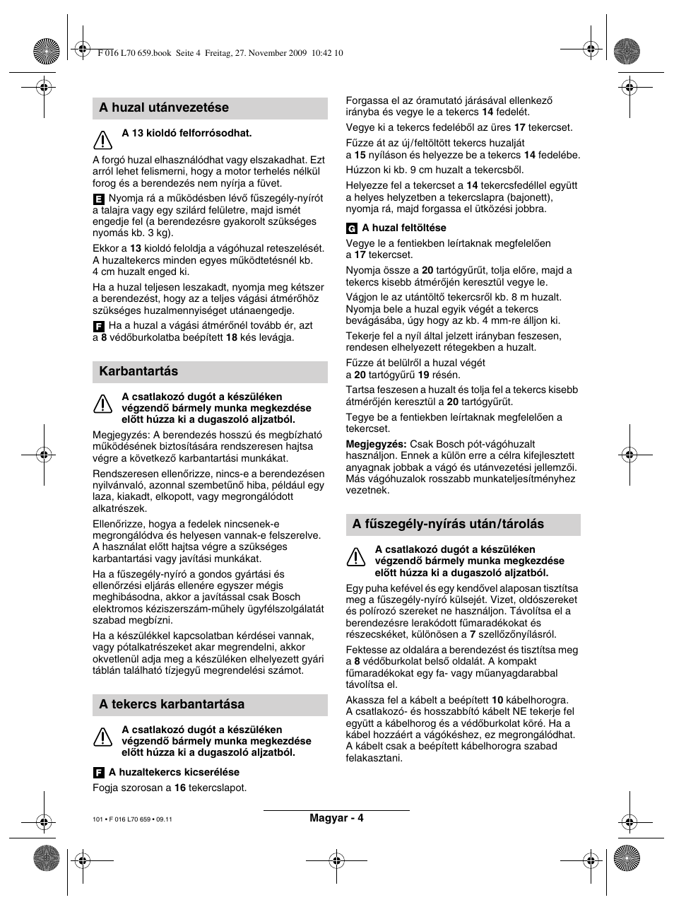 A fæszegély-nyírás után/tárolás | Bosch ART 23 EASYTRIM User Manual | Page 101 / 164