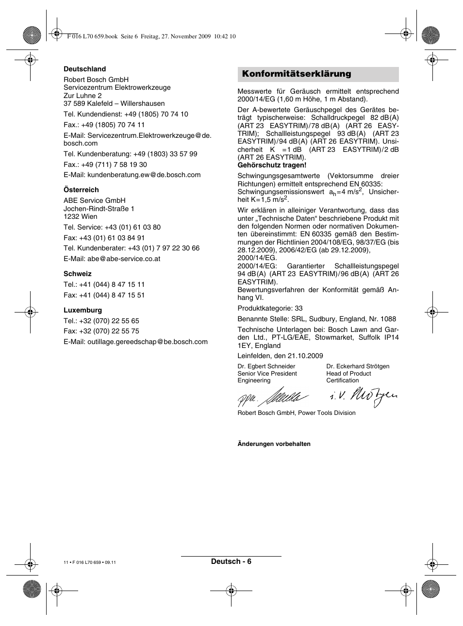 Konformitätserklärung | Bosch ART 23 EASYTRIM User Manual | Page 11 / 164