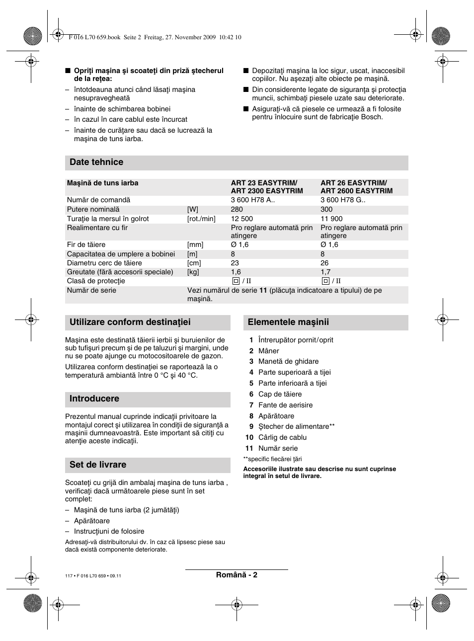 Date tehnice | Bosch ART 23 EASYTRIM User Manual | Page 117 / 164