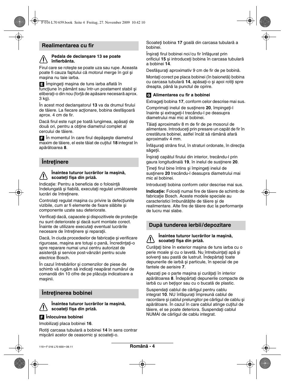 Dupå tunderea ierbii/depozitare | Bosch ART 23 EASYTRIM User Manual | Page 119 / 164