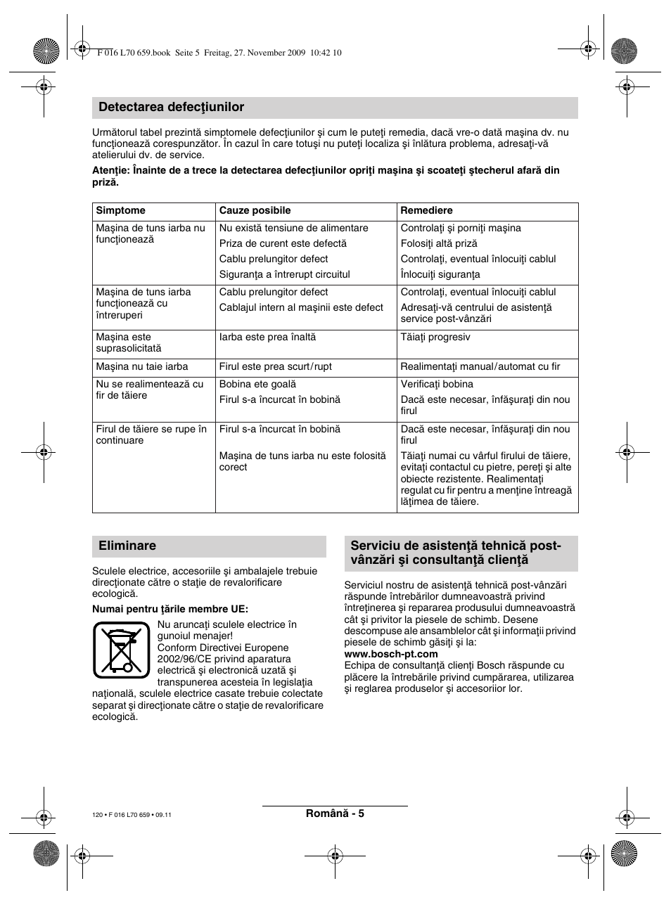 Detectarea defecøiunilor | Bosch ART 23 EASYTRIM User Manual | Page 120 / 164