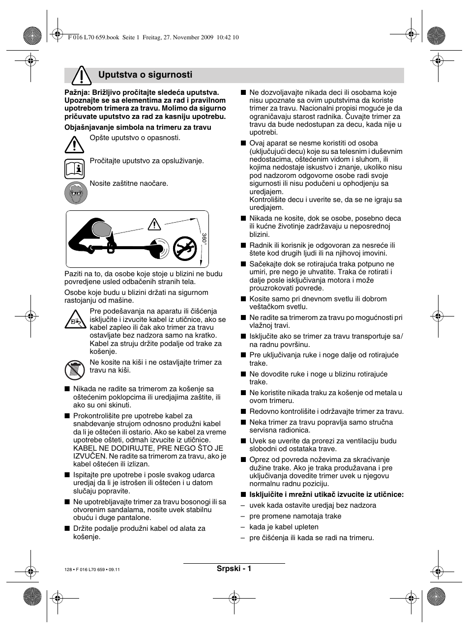 Uputstva o sigurnosti | Bosch ART 23 EASYTRIM User Manual | Page 128 / 164