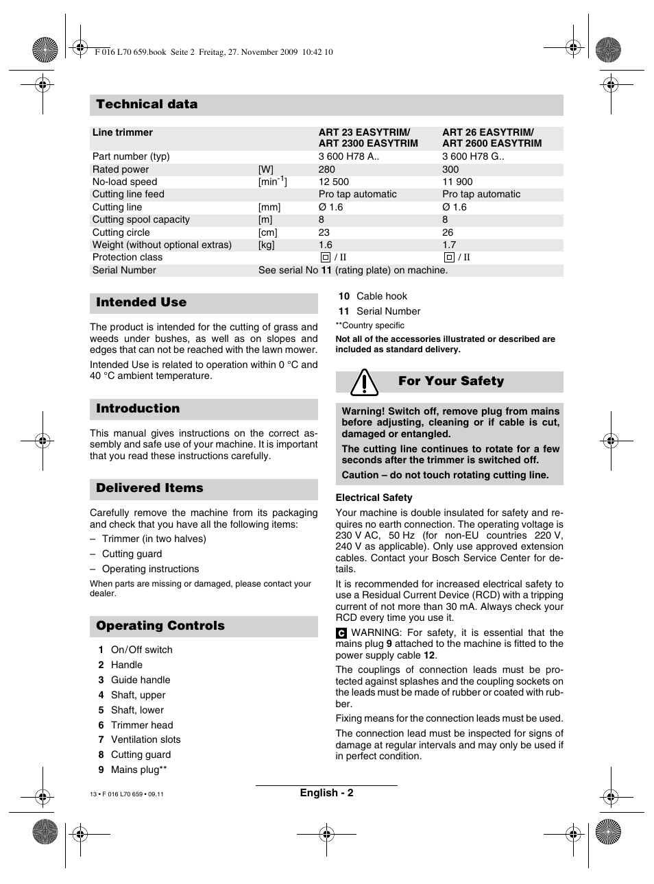 Technical data | Bosch ART 23 EASYTRIM User Manual | Page 13 / 164