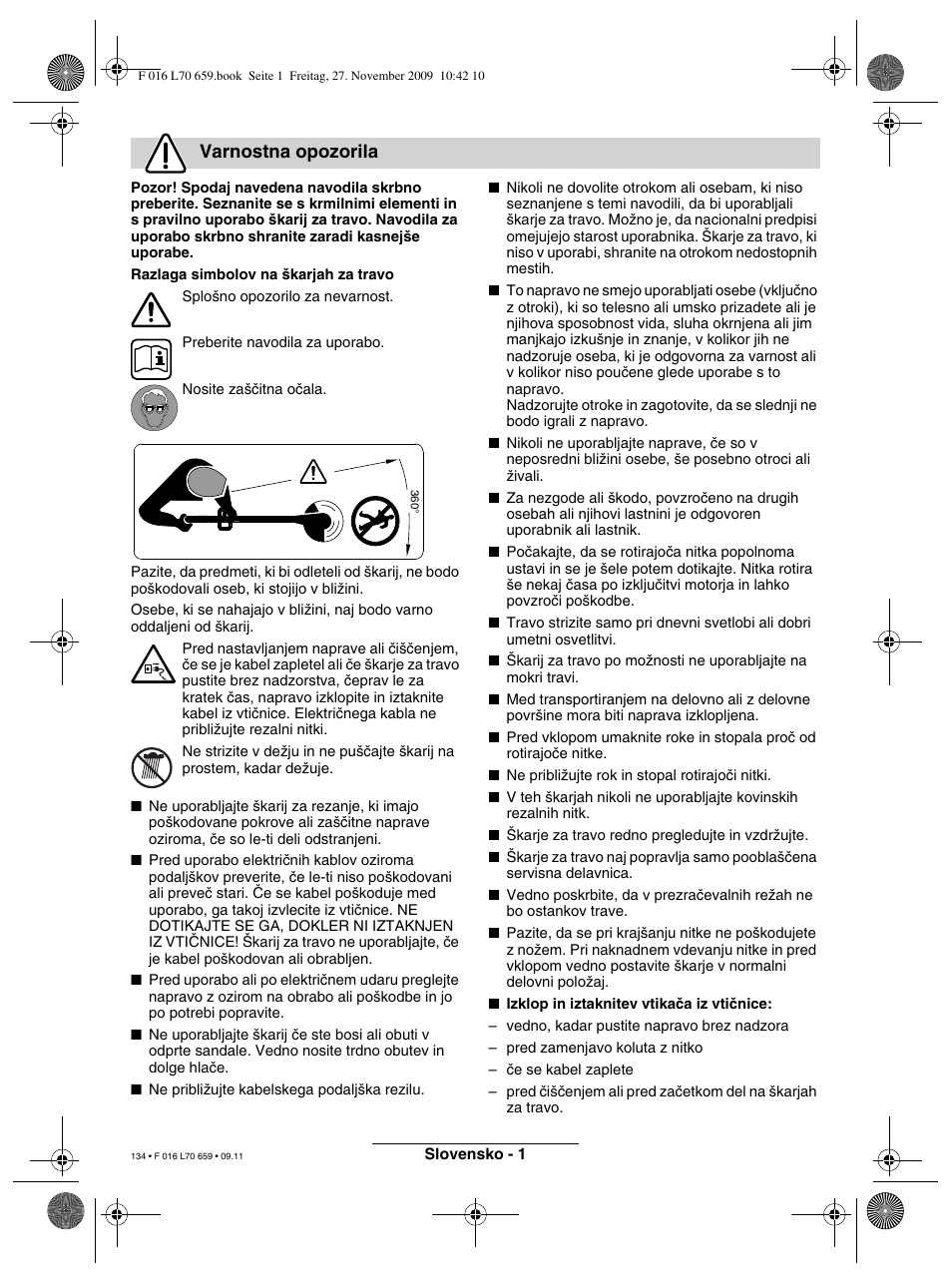 Varnostna opozorila | Bosch ART 23 EASYTRIM User Manual | Page 134 / 164