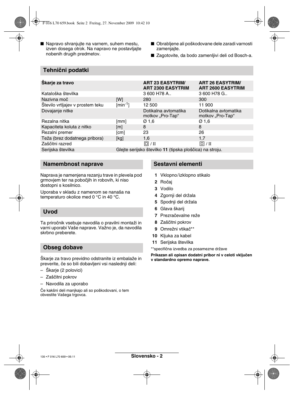 Tehniãni podatki | Bosch ART 23 EASYTRIM User Manual | Page 135 / 164