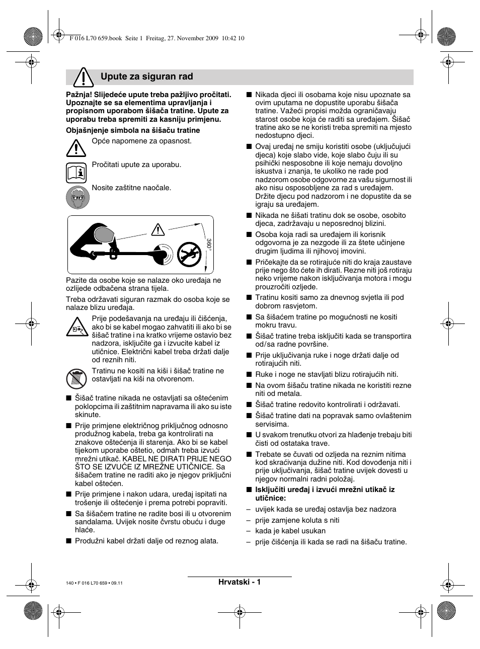 Upute za siguran rad | Bosch ART 23 EASYTRIM User Manual | Page 140 / 164