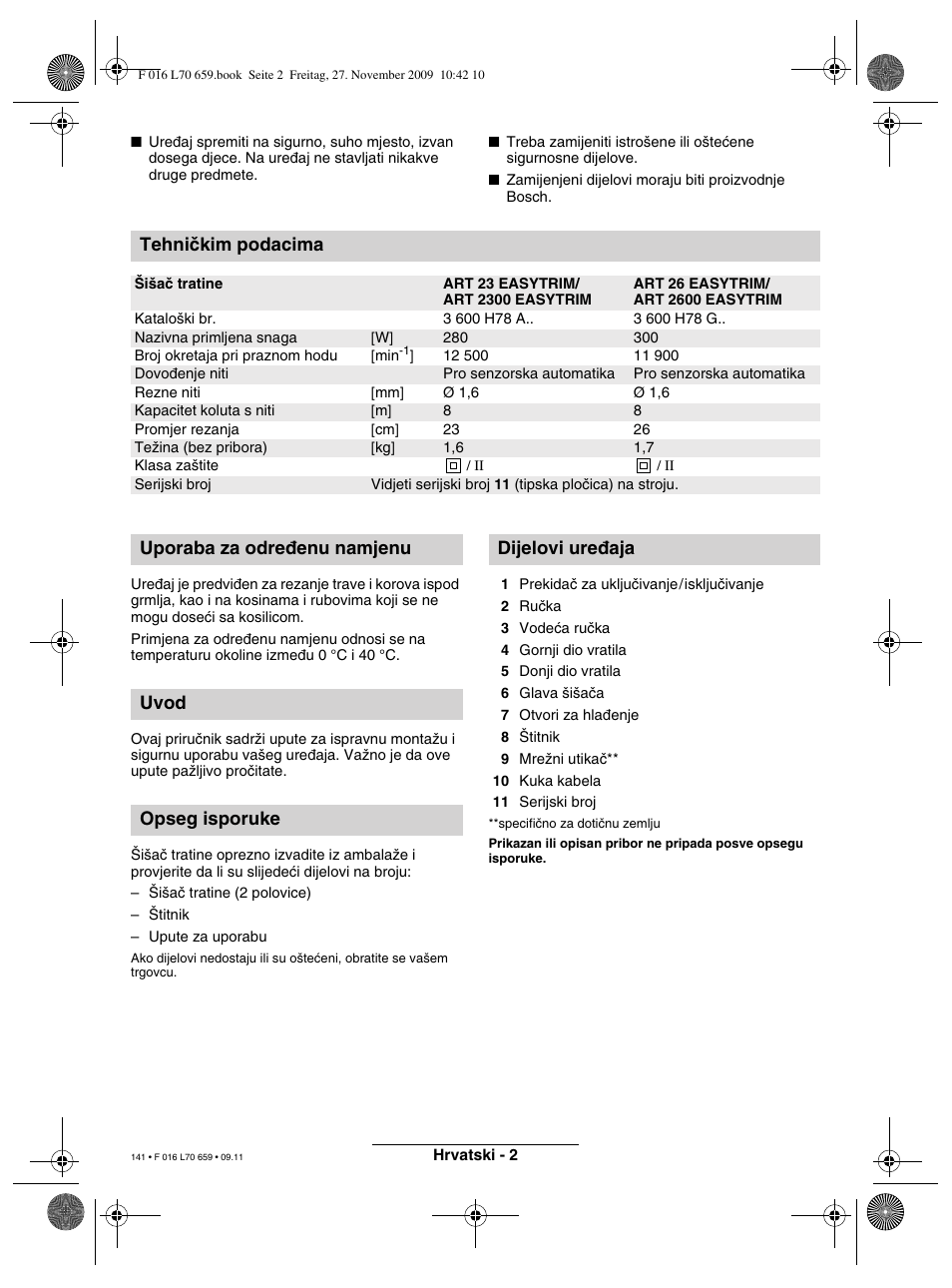 Tehniãkim podacima | Bosch ART 23 EASYTRIM User Manual | Page 141 / 164
