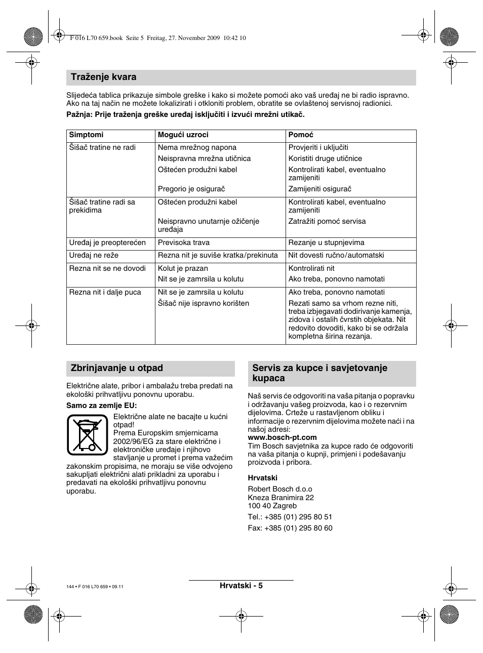 Traïenje kvara | Bosch ART 23 EASYTRIM User Manual | Page 144 / 164