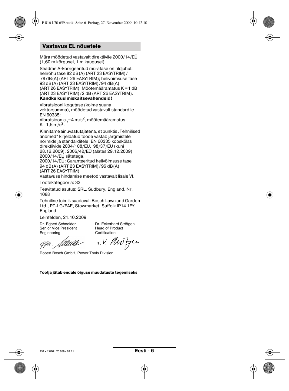 Vastavus el nõuetele | Bosch ART 23 EASYTRIM User Manual | Page 151 / 164