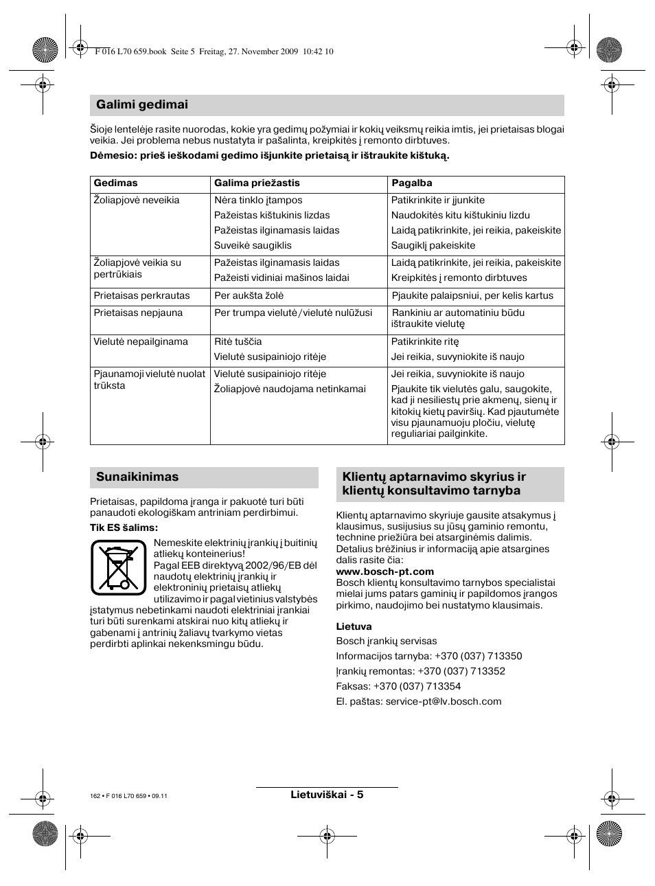 Galimi gedimai | Bosch ART 23 EASYTRIM User Manual | Page 162 / 164