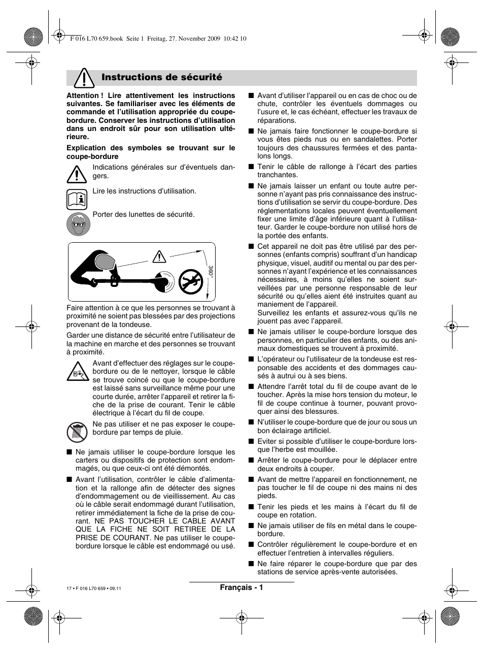 Instructions de sécurité | Bosch ART 23 EASYTRIM User Manual | Page 17 / 164