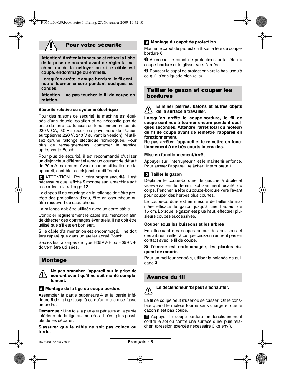Pour votre sécurité, Montage | Bosch ART 23 EASYTRIM User Manual | Page 19 / 164