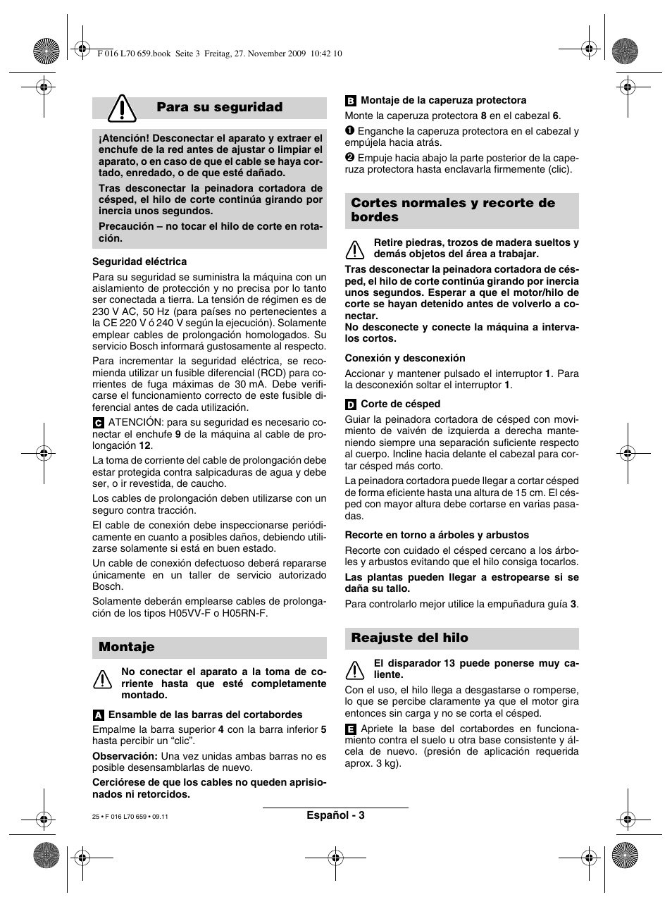 Para su seguridad, Montaje | Bosch ART 23 EASYTRIM User Manual | Page 25 / 164