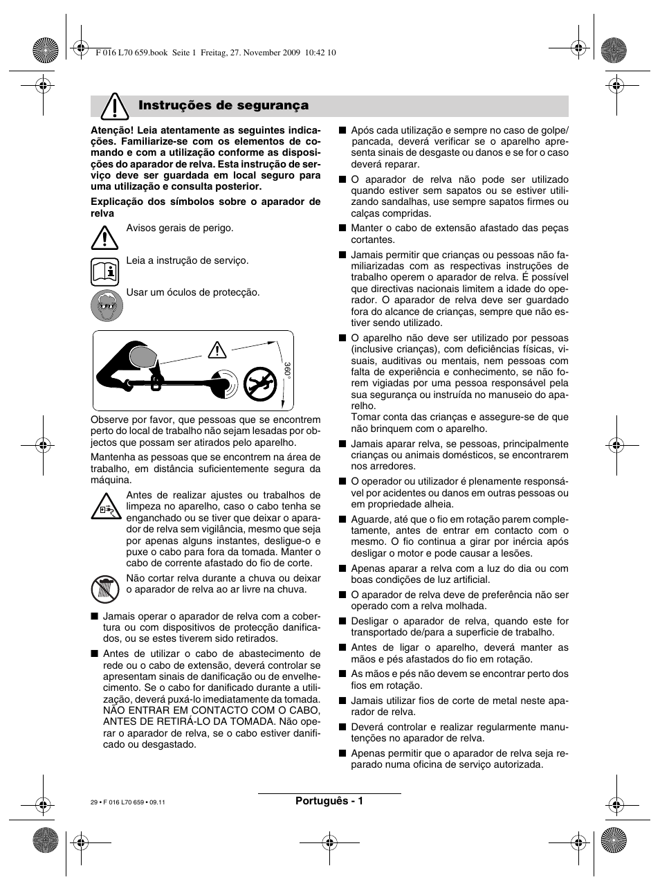 Instruções de segurança | Bosch ART 23 EASYTRIM User Manual | Page 29 / 164