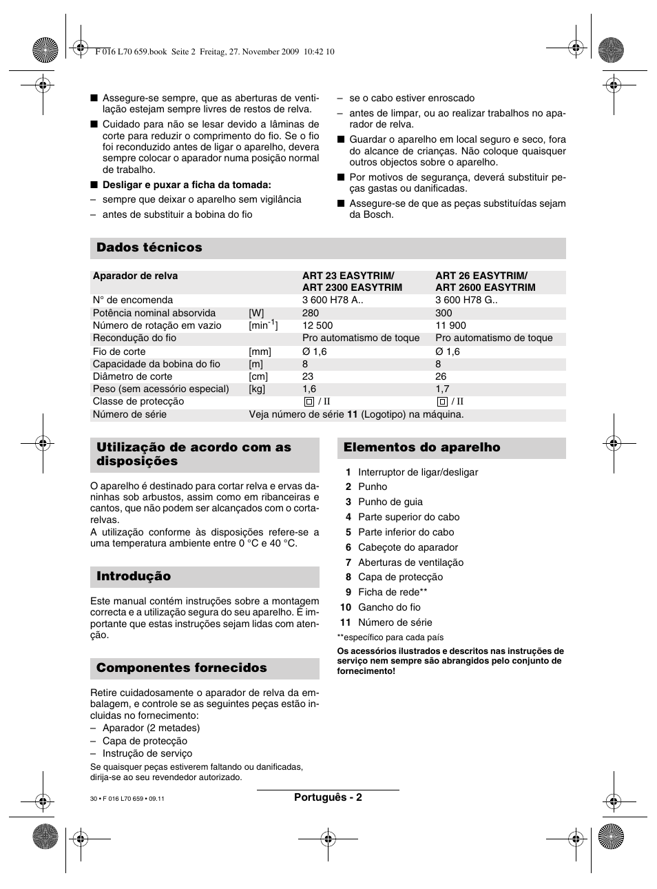 Dados técnicos | Bosch ART 23 EASYTRIM User Manual | Page 30 / 164