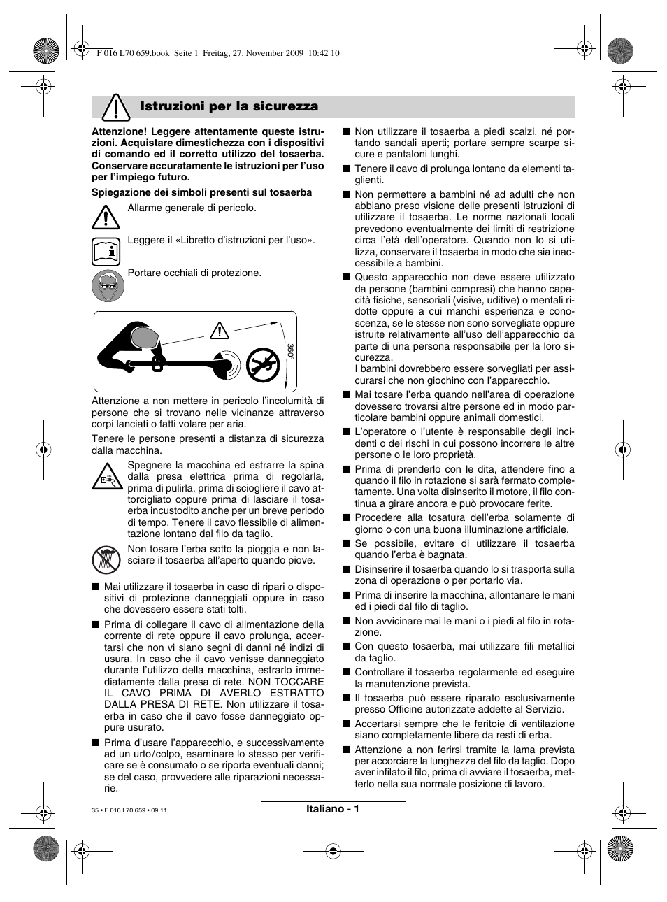 Istruzioni per la sicurezza | Bosch ART 23 EASYTRIM User Manual | Page 35 / 164