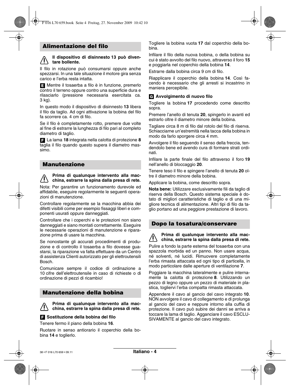 Dopo la tosatura/conservare | Bosch ART 23 EASYTRIM User Manual | Page 38 / 164