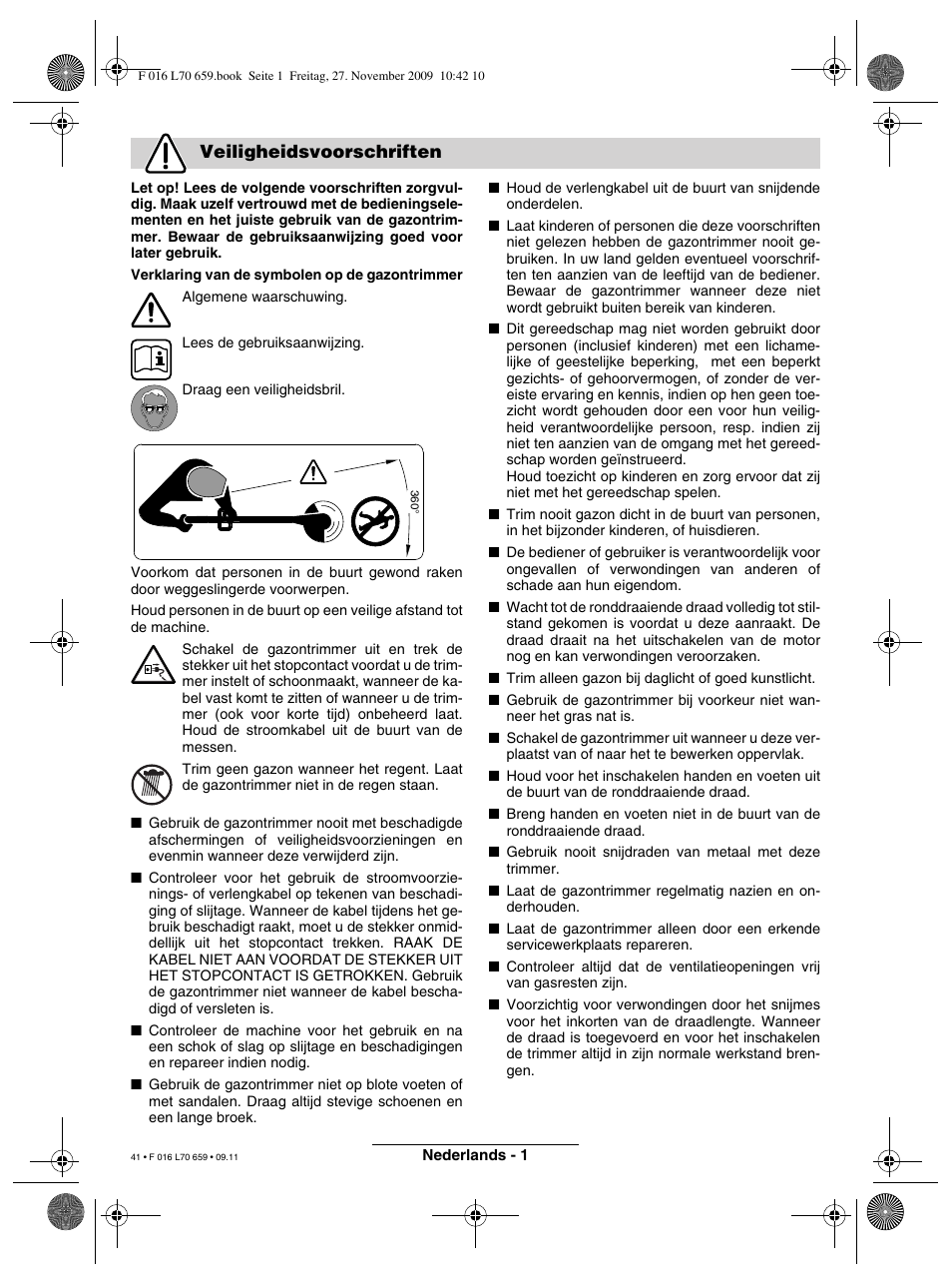Veiligheidsvoorschriften | Bosch ART 23 EASYTRIM User Manual | Page 41 / 164
