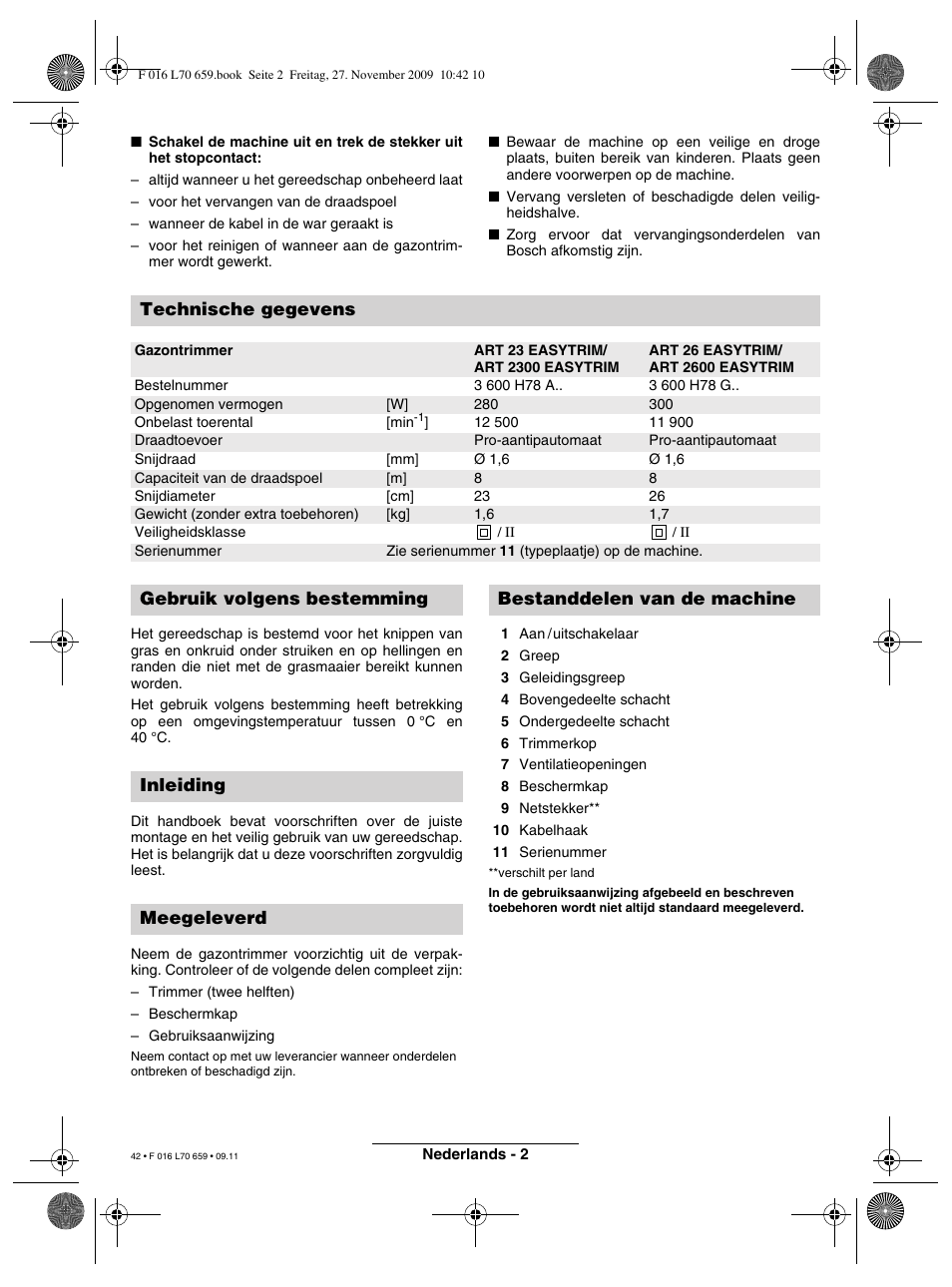 Technische gegevens | Bosch ART 23 EASYTRIM User Manual | Page 42 / 164