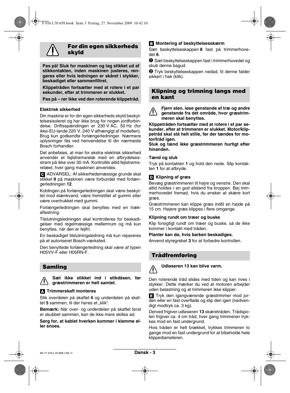 For din egen sikkerheds skyld, Samling | Bosch ART 23 EASYTRIM User Manual | Page 49 / 164