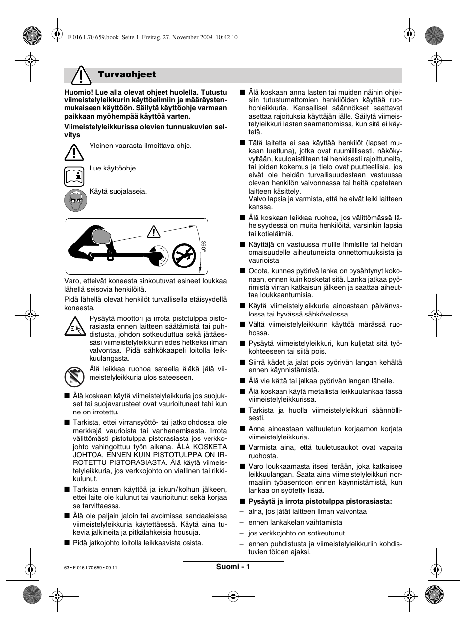 Turvaohjeet | Bosch ART 23 EASYTRIM User Manual | Page 63 / 164