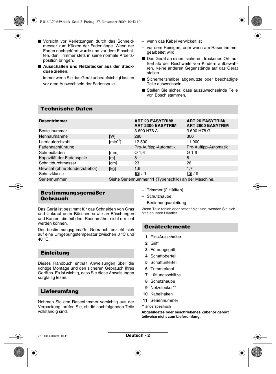 Technische daten | Bosch ART 23 EASYTRIM User Manual | Page 7 / 164