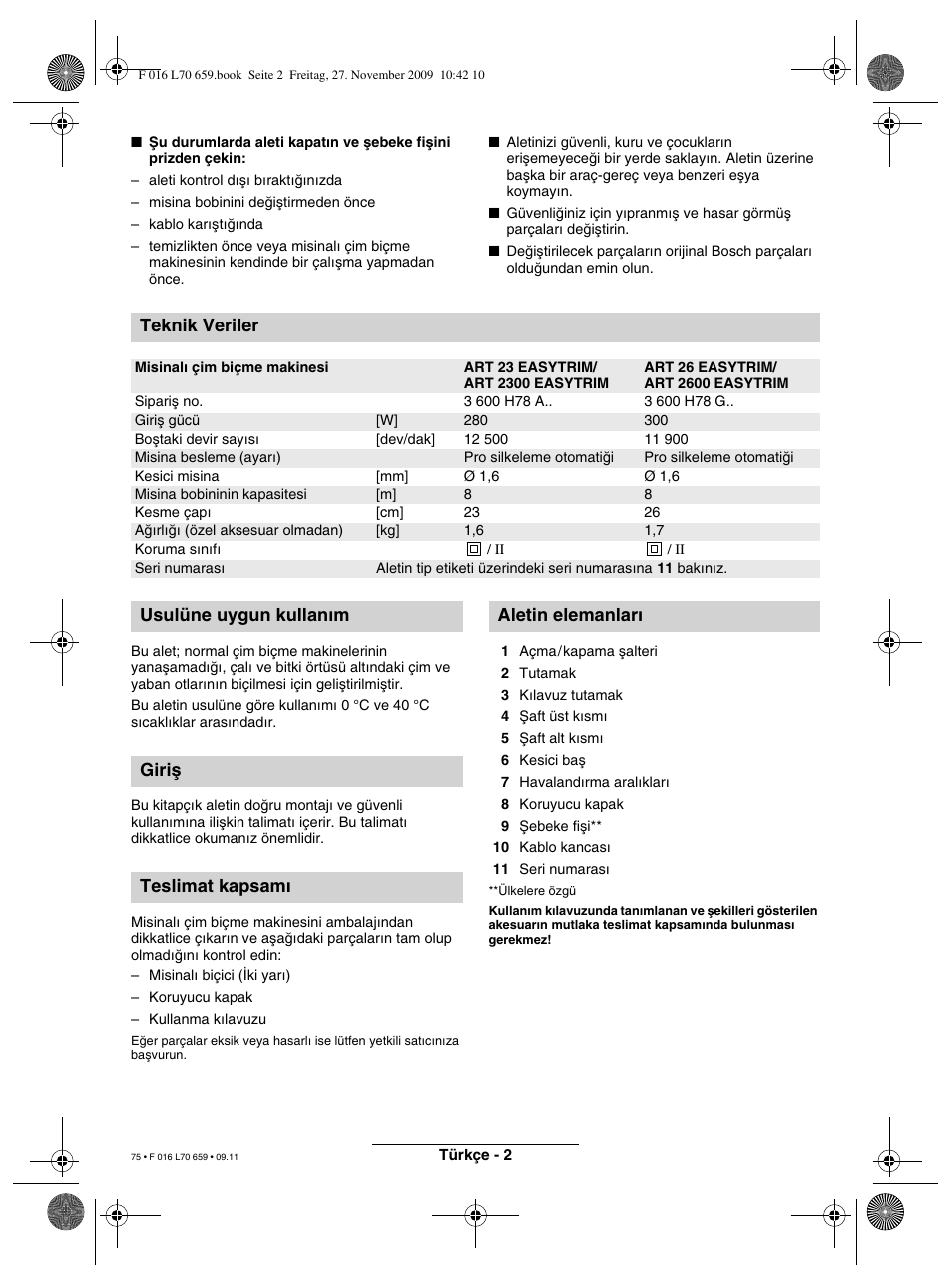 Teknik veriler | Bosch ART 23 EASYTRIM User Manual | Page 75 / 164