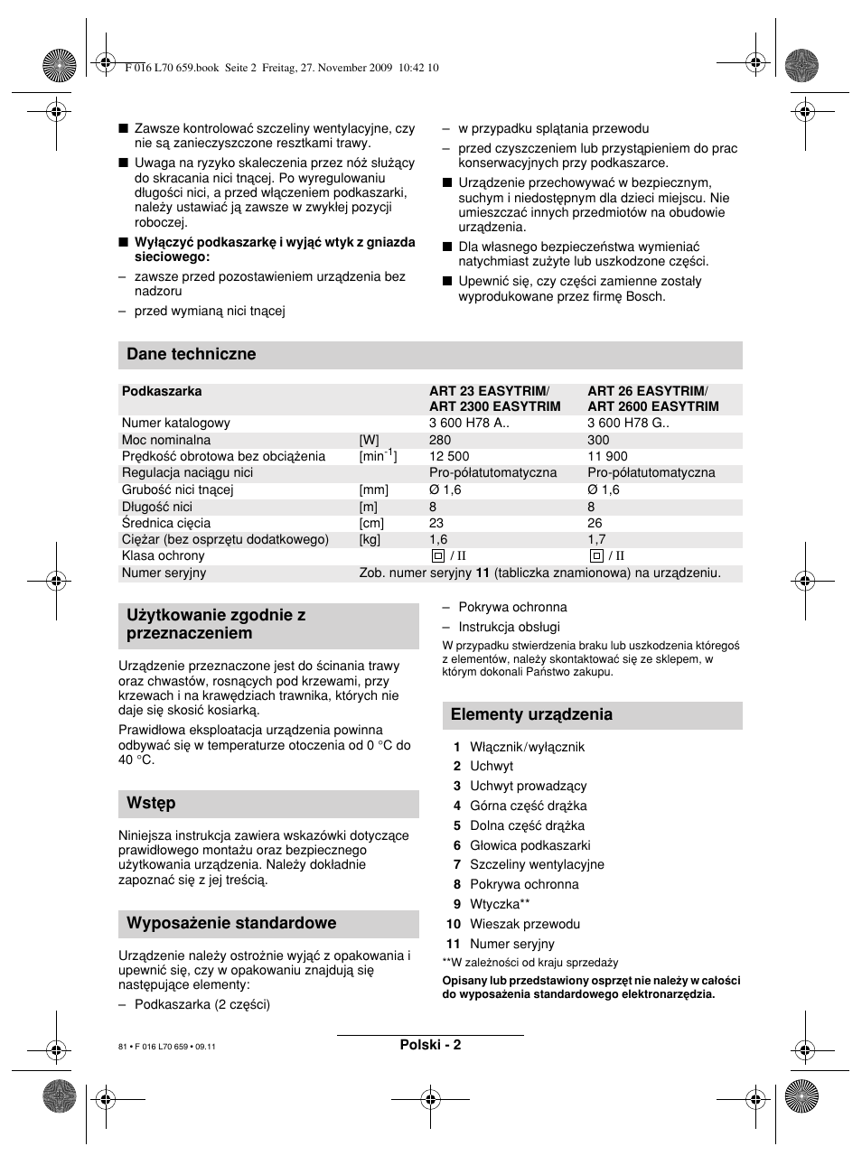 Dane techniczne | Bosch ART 23 EASYTRIM User Manual | Page 81 / 164