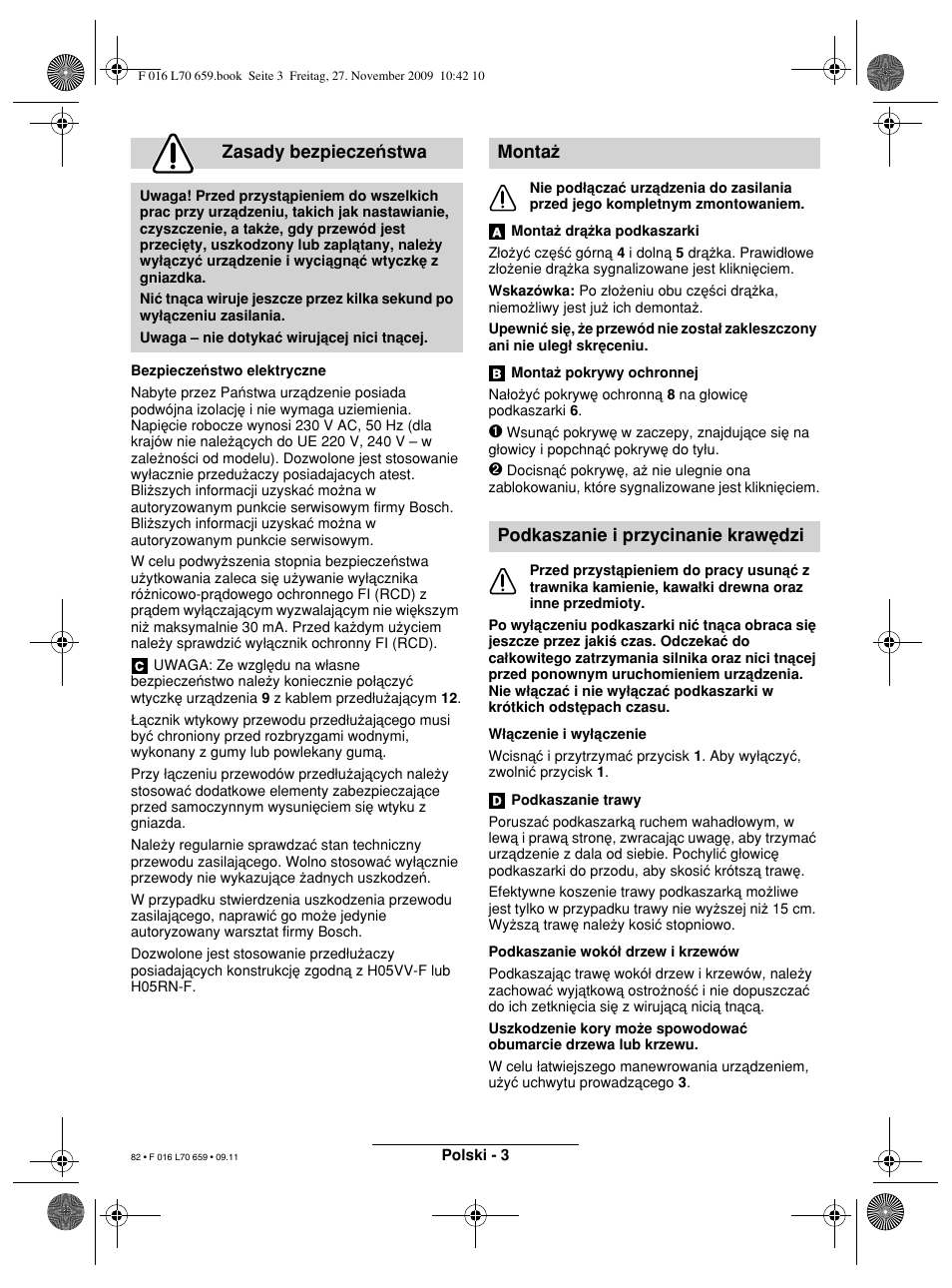 Zasady bezpieczeμstwa, Monta† podkaszanie i przycinanie kraw∑dzi | Bosch ART 23 EASYTRIM User Manual | Page 82 / 164