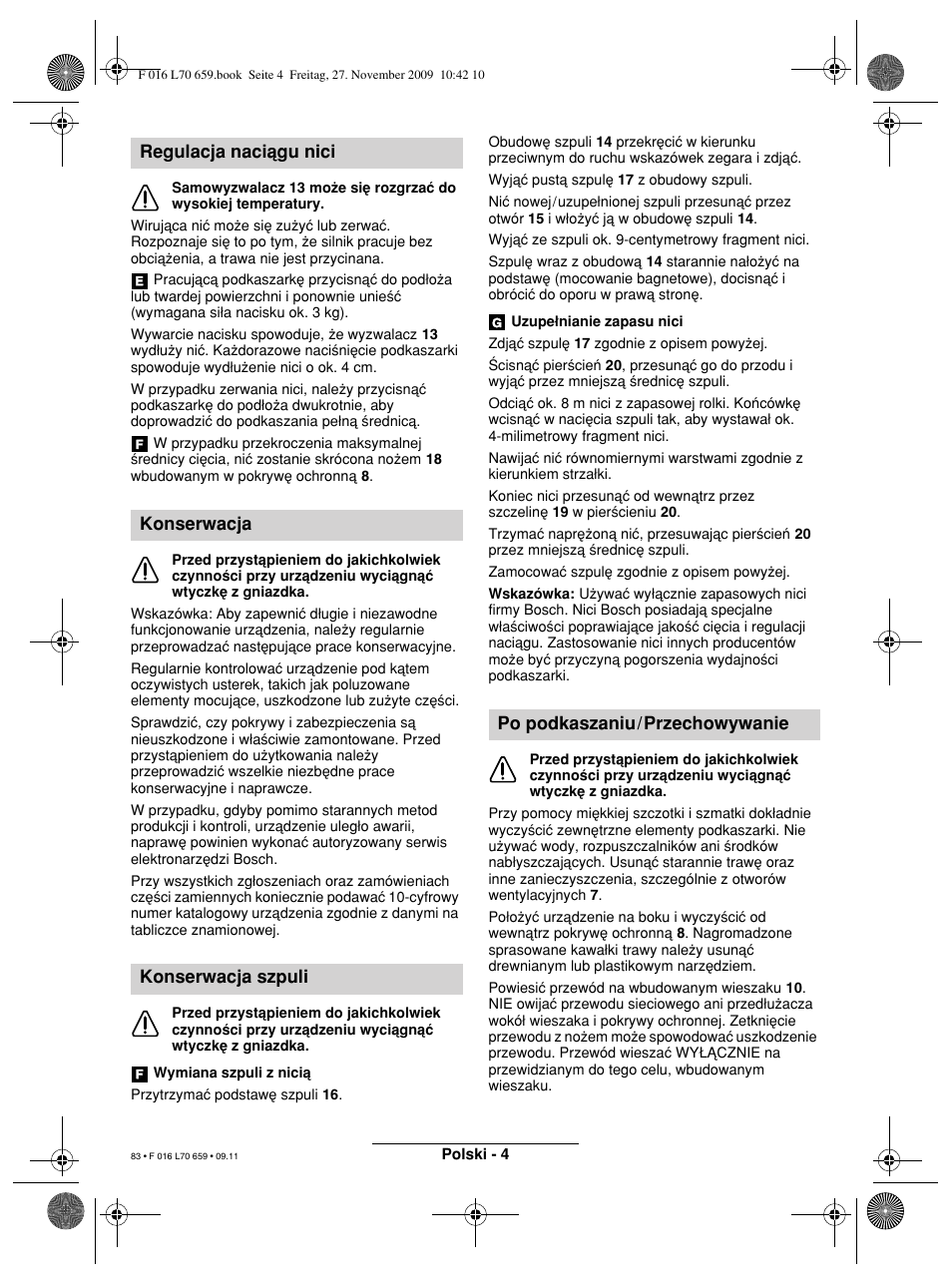 Po podkaszaniu/przechowywanie | Bosch ART 23 EASYTRIM User Manual | Page 83 / 164