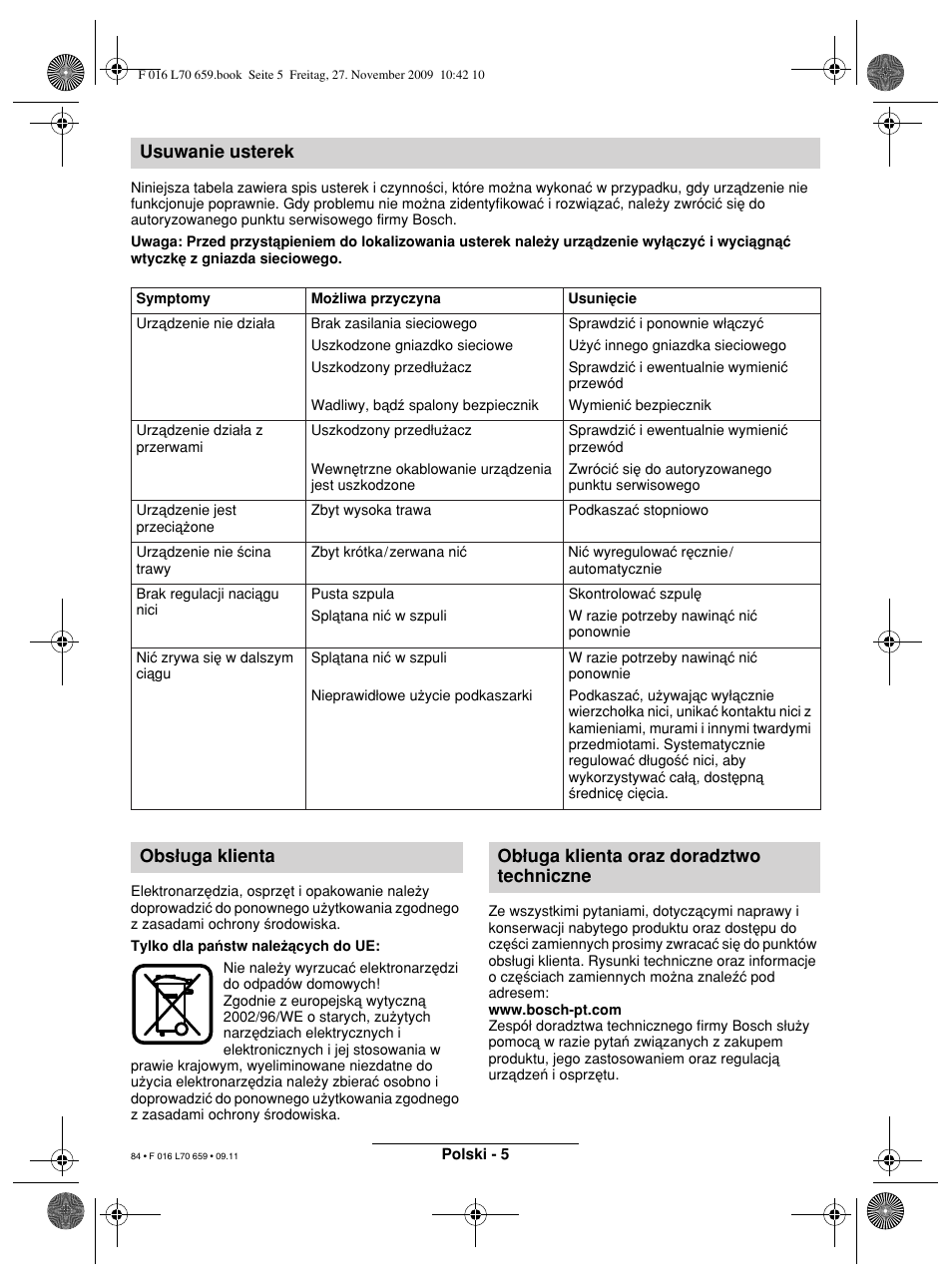 Usuwanie usterek | Bosch ART 23 EASYTRIM User Manual | Page 84 / 164